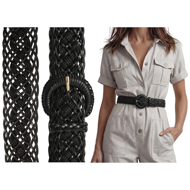 Дамски колан VIO бохо стил кожен плетен черен