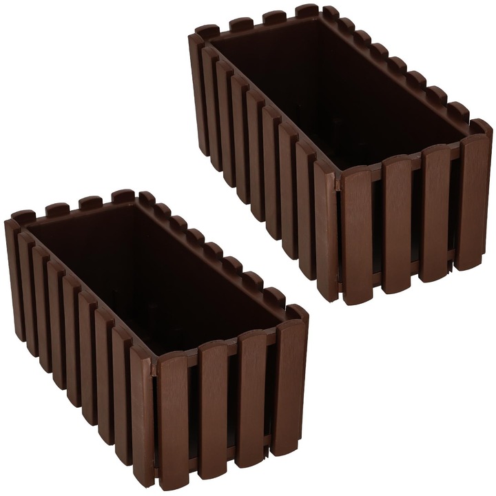 Комплект саксии от 2 броя, KOTARBAU, 38x18x16,2см, пластмаса, кафяв