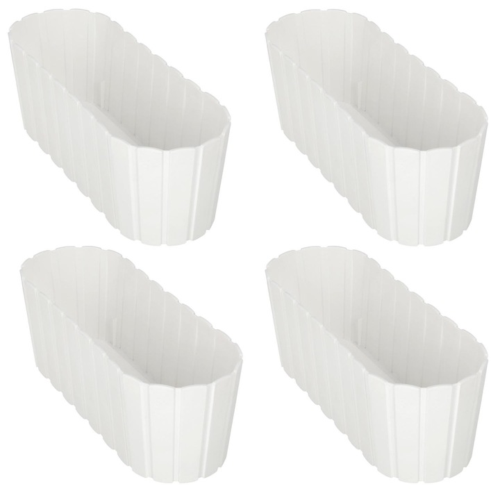 Ghiveci lung KOTARBAU, alb, 38,4x13x13,2cm, set de 4 bucati