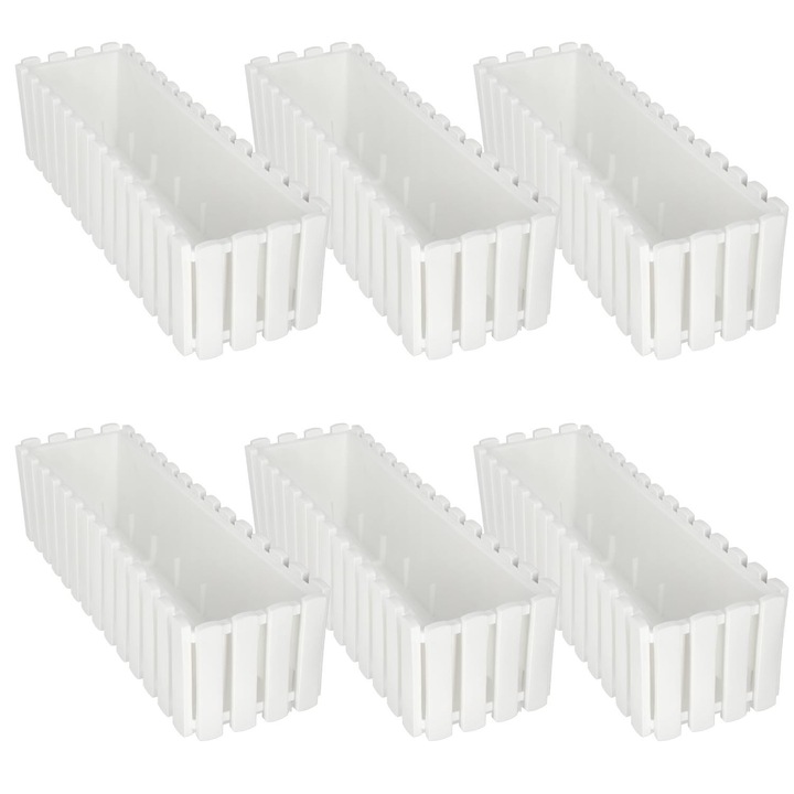 Комплект саксии от 6 броя, KOTARBAU, бял, 58x18x16,2 см