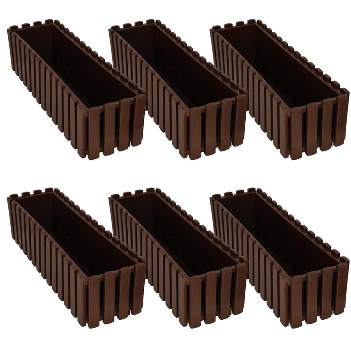 Комплект от 6 пластмасови саксии, KOTARBAU, 58x18x16,2 см, кафяв цвят