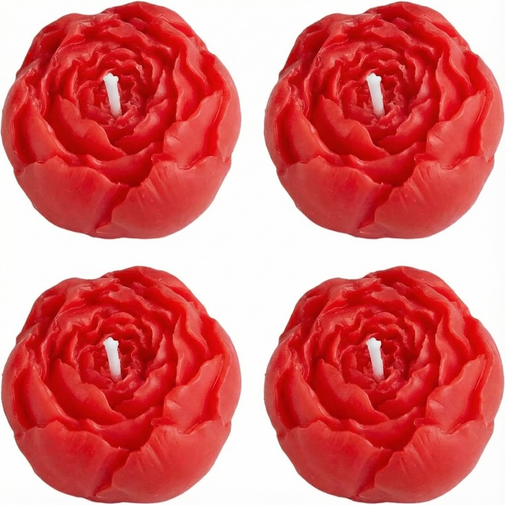 Комплект от 4 декоративни свещи във формата на цвете, Nierbo®, Ароматни, Уникален дизайн, Малки, Червени