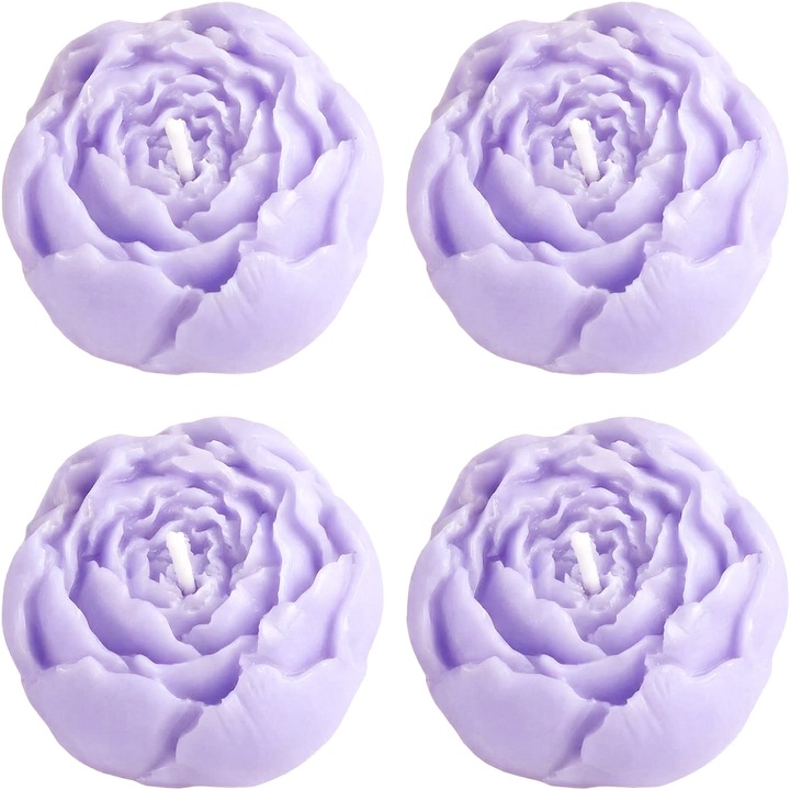 Комплект от 4 декоративни свещи във формата на цвете, Nierbo®, Ароматни, Уникален дизайн, Малки, Виолетови