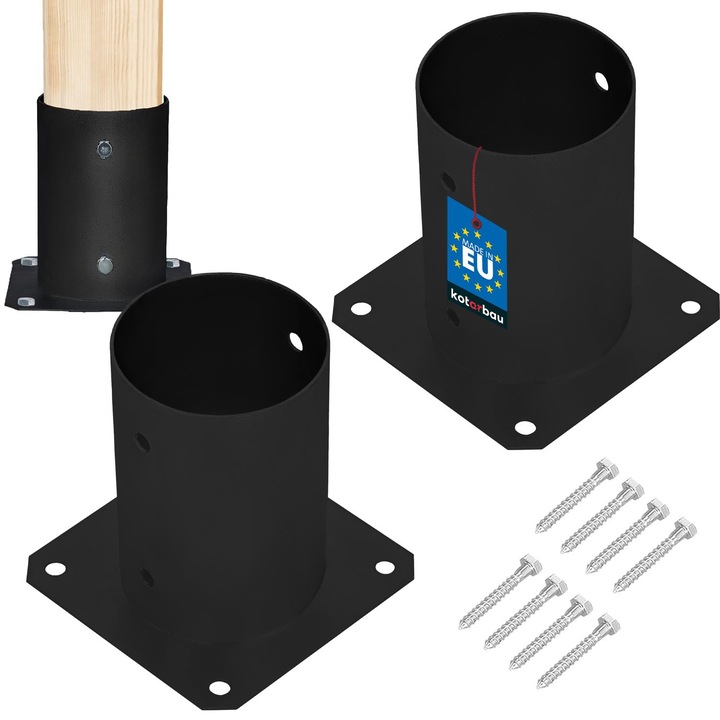 Podstaza pentru stalp, KOTARBAU, 150x150mm, 101mm, neagra, set 2 bucati