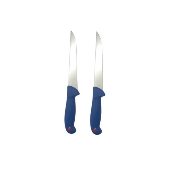 Set 2 cutite profesionale Dodaco pentru macelarie, otel, maner plastic anti-alunecare, albastru, 34cm