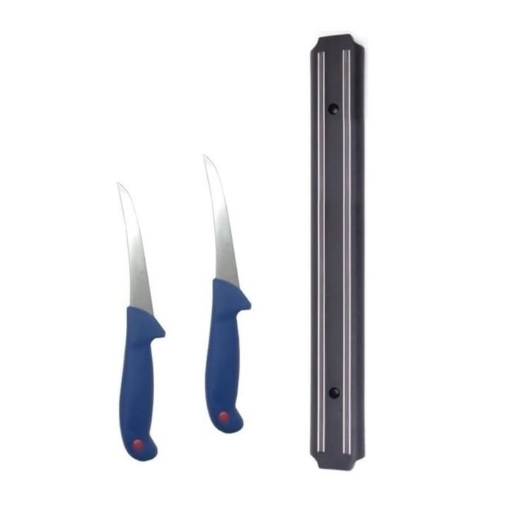 Set 2 cutite profesionale pentru dezosat cu suport magnetic, Dodaco, inox, albastru
