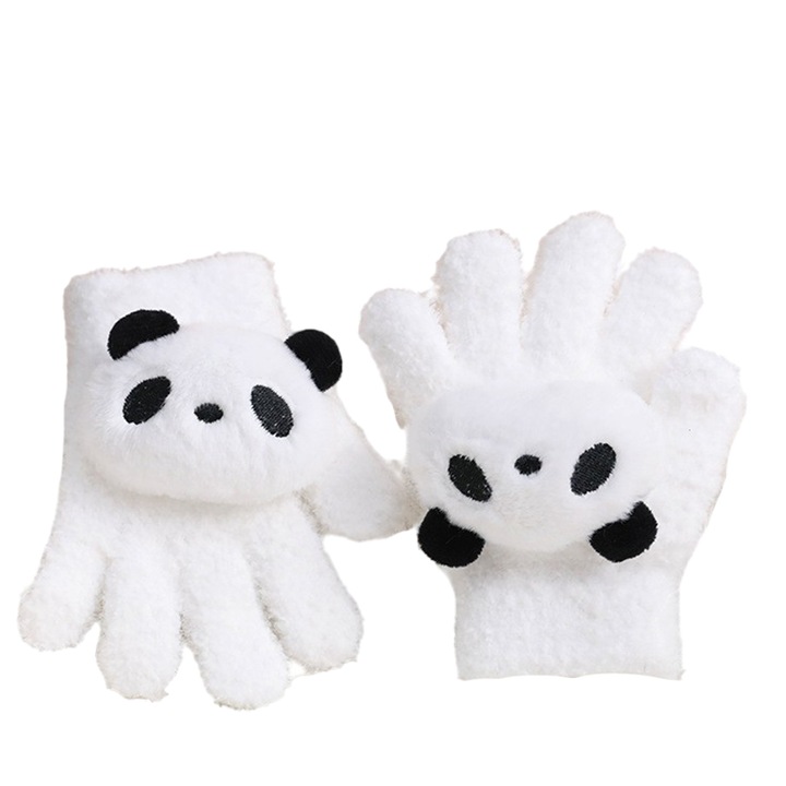 Manusi copii, model pufos cu manseta elastica, accesorizate cu figurine hazlii, tematica happy day, unisex, marime 6 – 10 ani, albe, EFAYN