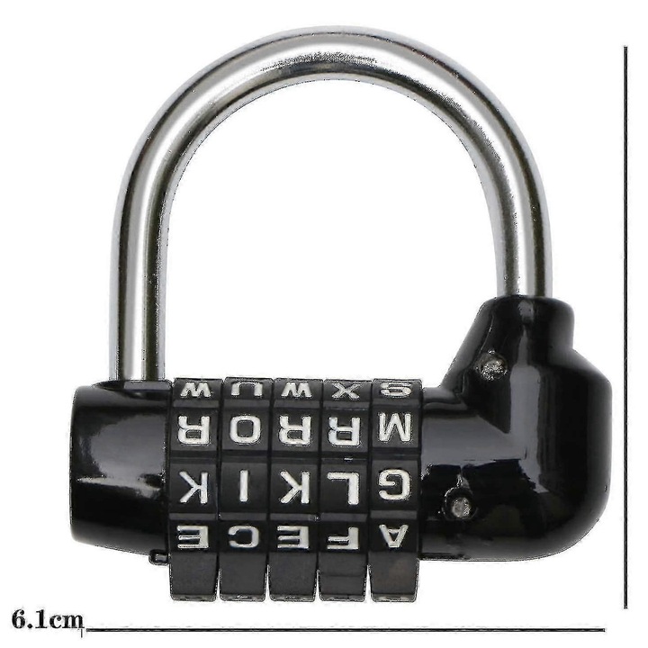 Lacăt cu combinație HOUKEA, 5 litere, negru, 61x23x23mm