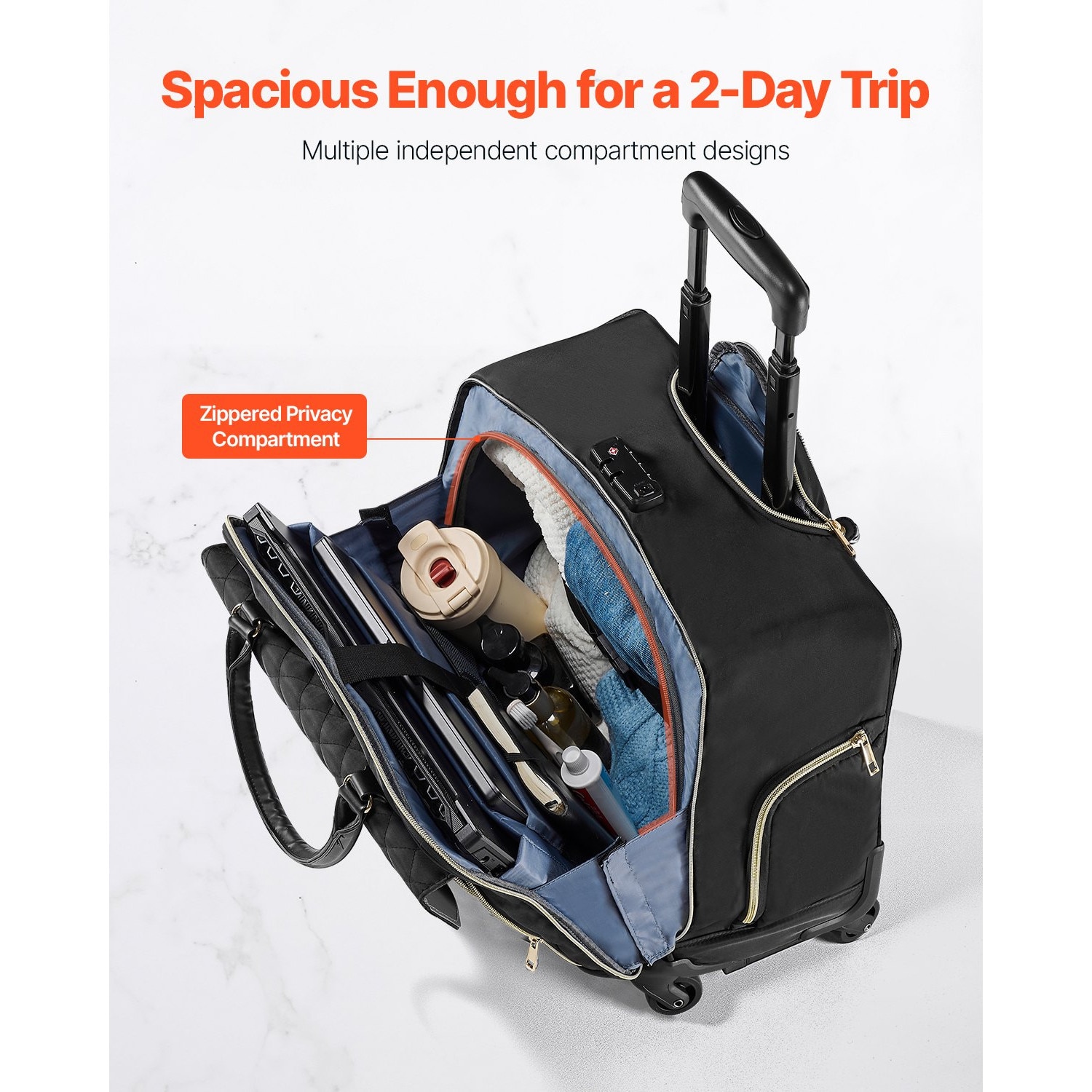 Troler laptop, auriu, pentru laptop 17 "3", material 1680D, roti pivotante 360