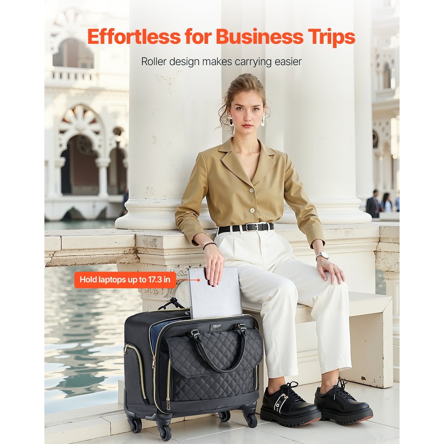 Troler laptop, auriu, pentru laptop 17 "3", material 1680D, roti pivotante 360