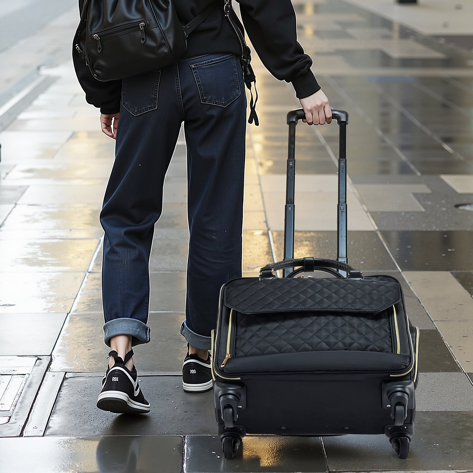 Troler laptop, auriu, pentru laptop 17 "3", material 1680D, roti pivotante 360