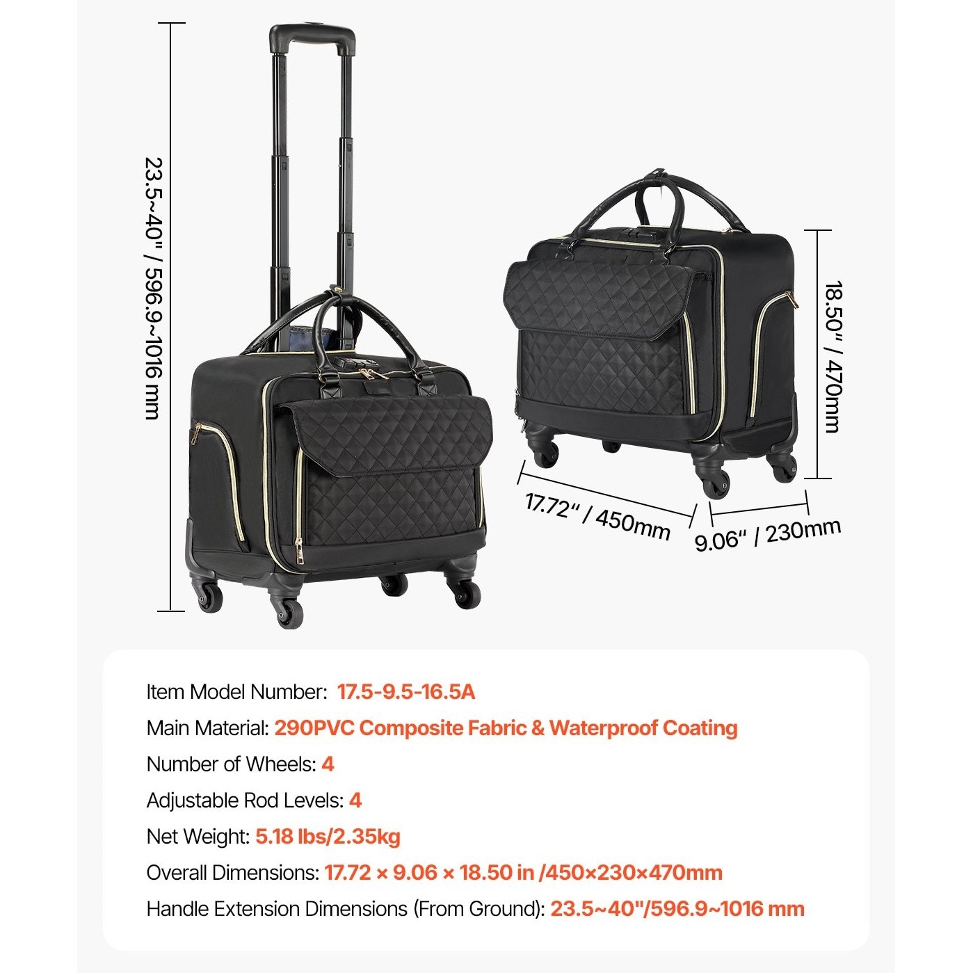 Troler laptop, auriu, pentru laptop 17 "3", material 1680D, roti pivotante 360