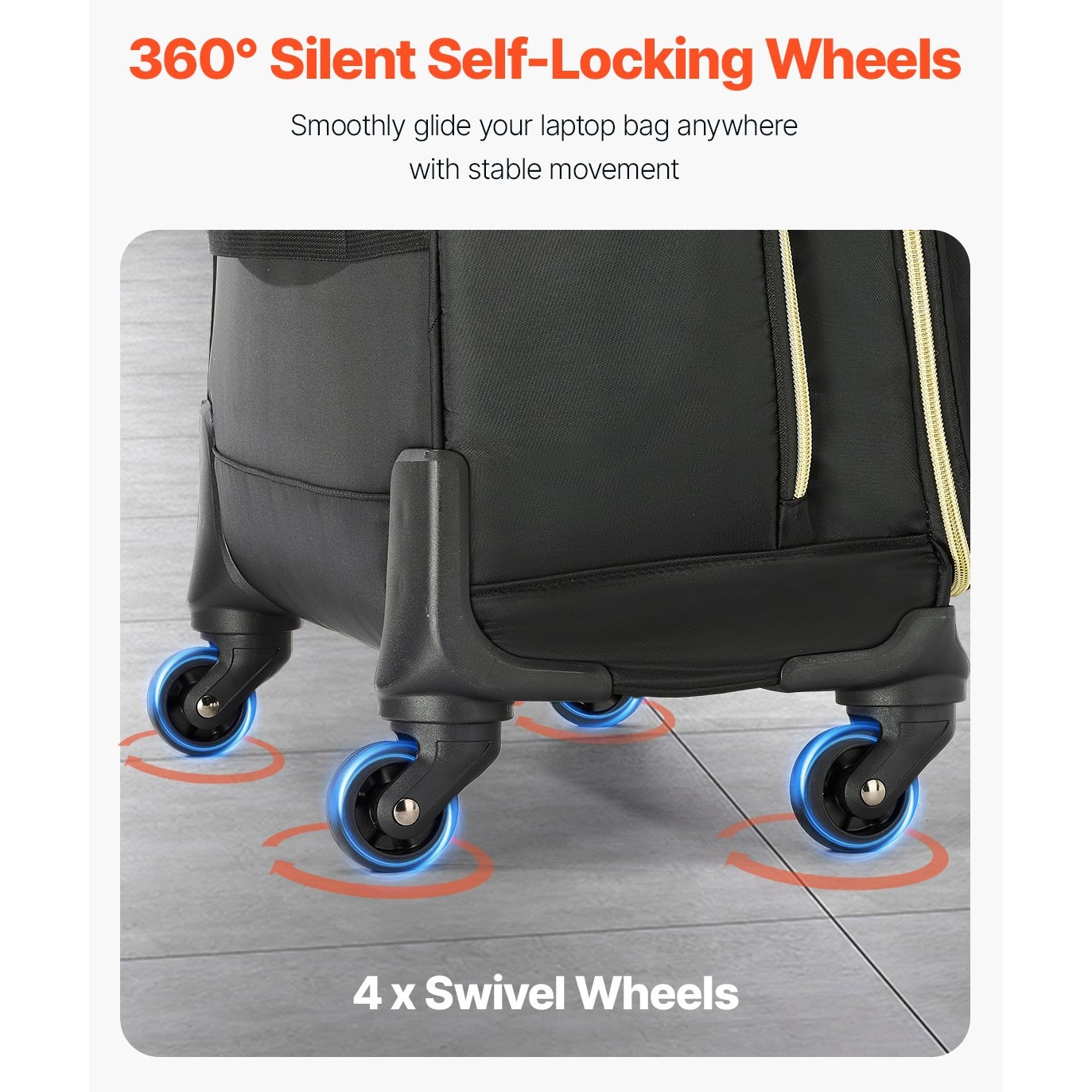 Troler laptop, auriu, pentru laptop 17 "3", material 1680D, roti pivotante 360