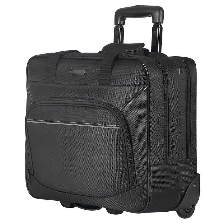 Gurulós laptoptáska, teleszkópos fogantyú, belső rekeszek, fekete, 15"6"