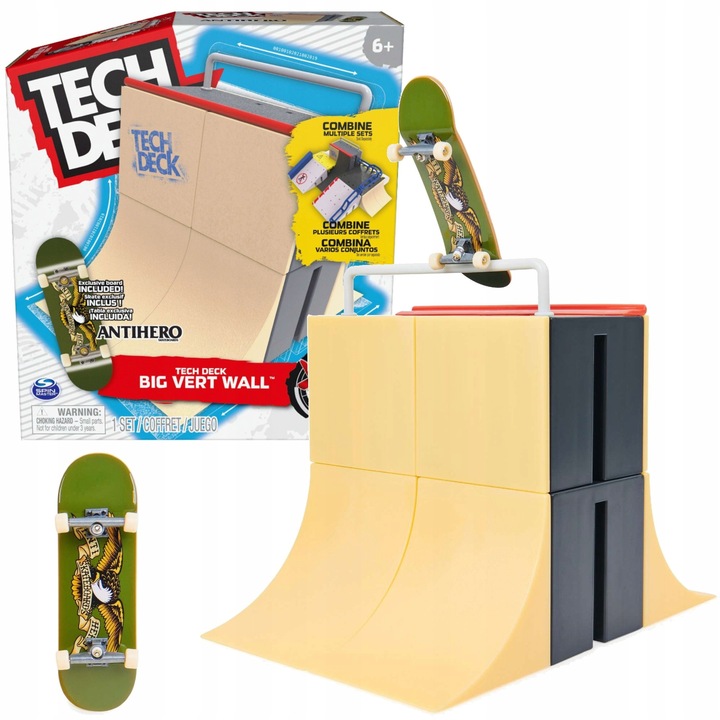 Rampa fingerboard X-Connect Big Vert Wall cu skateboard Antihero, plastic, 6 ani, set