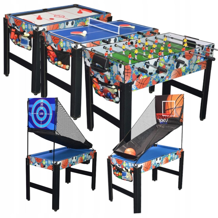 Masa Multifunctionala 6 in 1, include fotbal, hochei, baschet, tir, biliard, set complet, dimensiuni adaptabile
