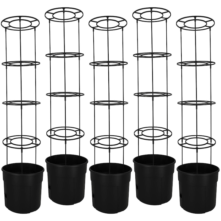 Ghiveci pentru cultivarea rosiilor cu suport, KOTARBAU, 39x32cm, negru, set 5 bucati