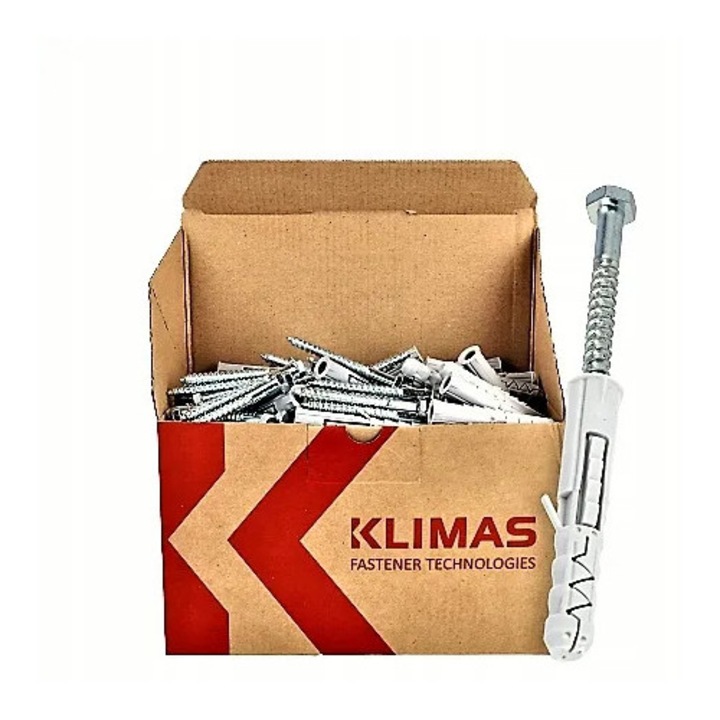 Dibluri cu surub Klimas KKX 14x160mm hexagonal, set 25 bucati, polipropilena, otel zincat