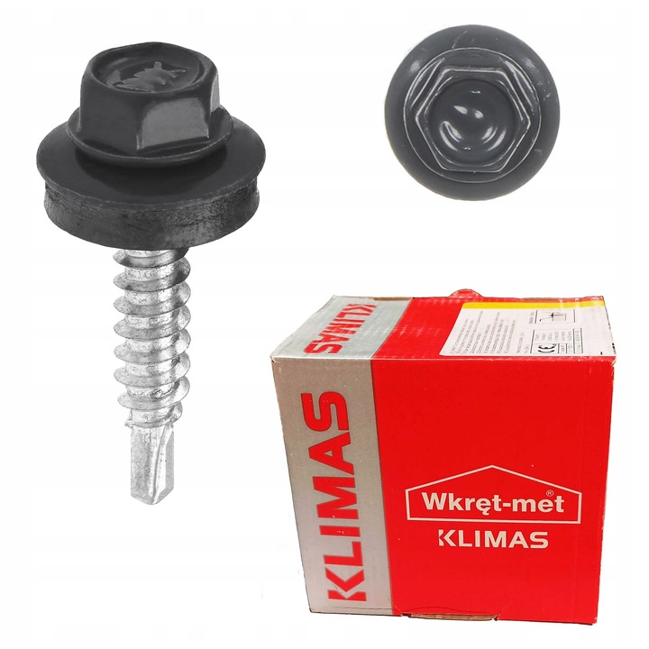 Suruburi auto-perforante cu EPDM, Klimas, 4,8x19mm, RAL 7024, set 250 bucati