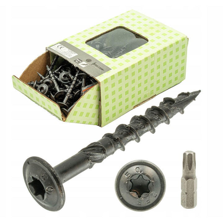 Suruburi pentru lemn PGB, 8x60mm, set 50 bucati, culoare neagra