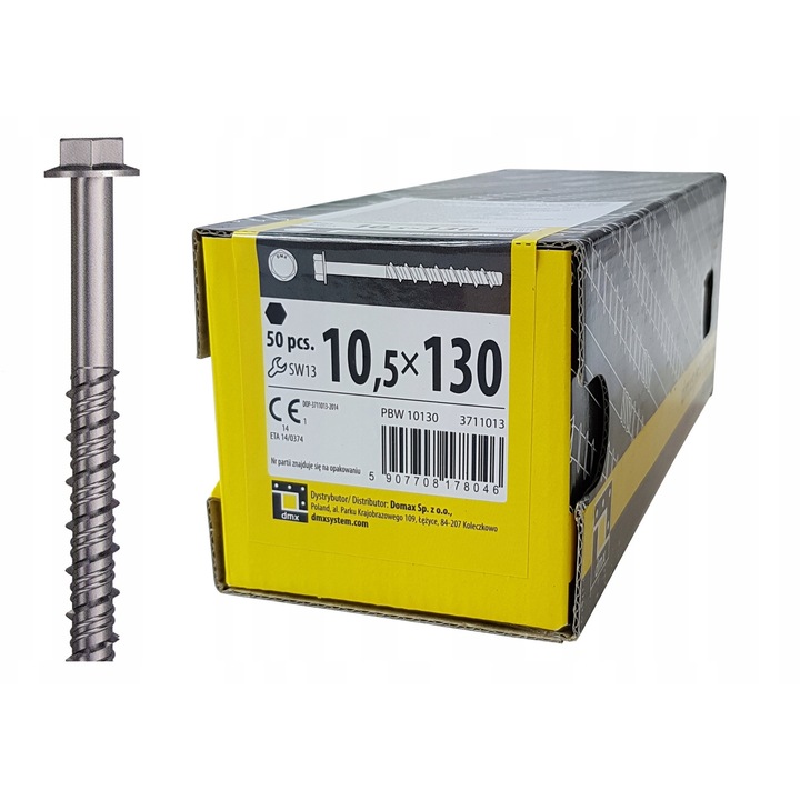 Винтове за бетон, Domax, 10,5x130 мм, комплект 50 броя, поцинковани