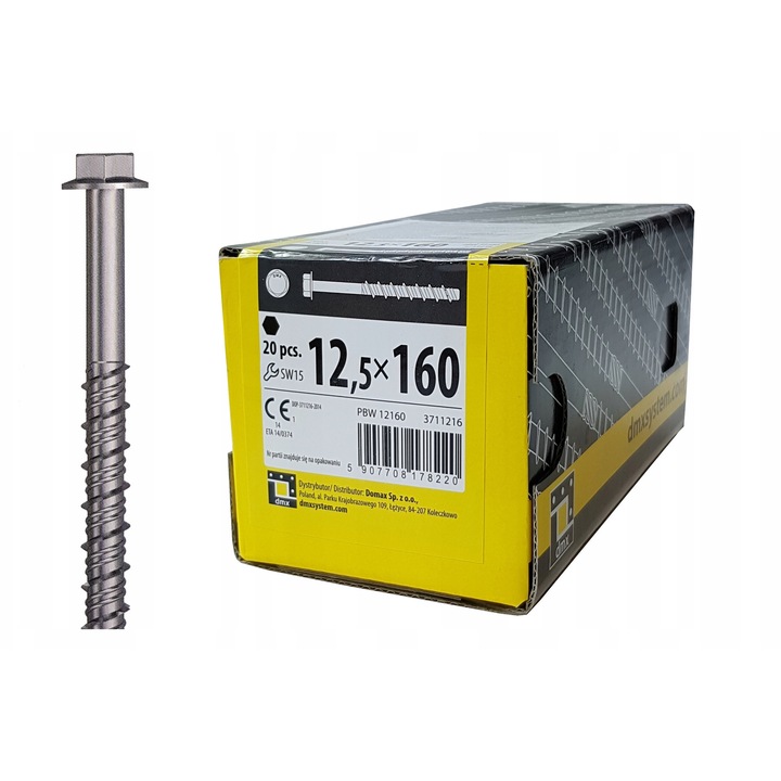 Suruburi pentru beton, Domax, 12,5x160mm, set 20 bucati, zincat