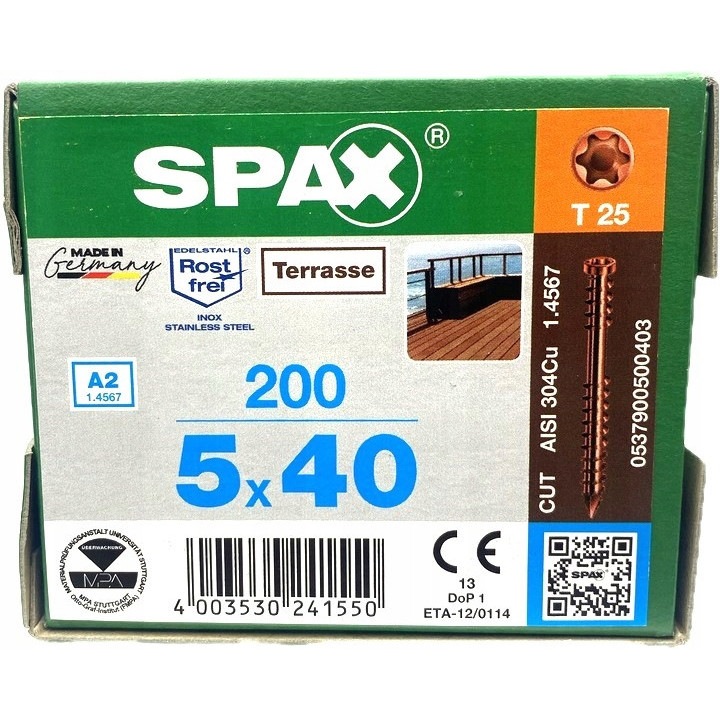 Suruburi pentru terase Spax 5x40mm, 200 buc, culoare vechi aur, dublu filet de strangere