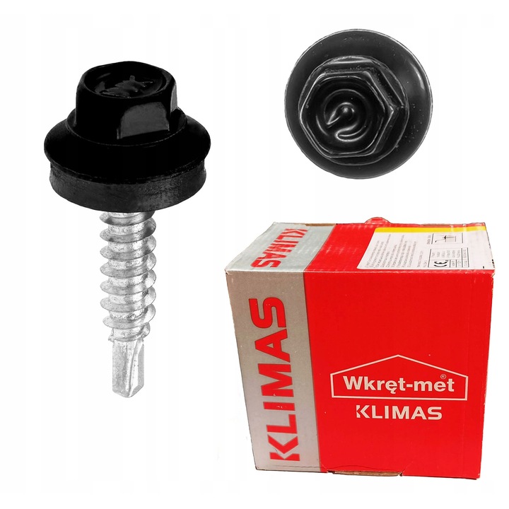 Suruburi auto-perforante Klimas, 4,8x19mm, set 250 buc, negru RAL 9005