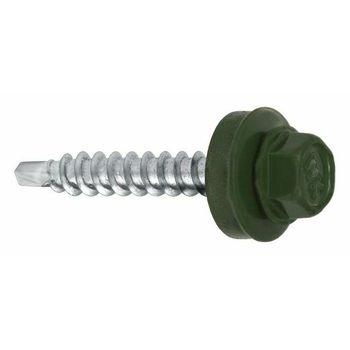 Suruburi autoportante cu saiba EPDM, 200 buc, 4,8x70mm, verde RAL 6020