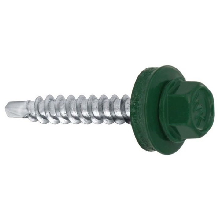 Suruburi auto-perforante cu rondela EPDM, 4,8x25mm, RAL 6005, set 250 bucati, Klimas