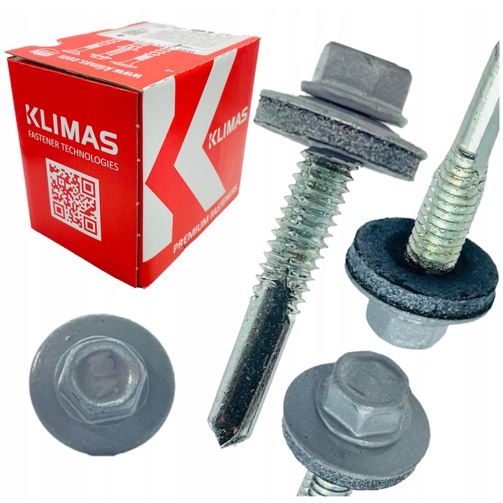 Suruburi auto-perforante cu EPDM, Klimas, 5,5x38mm, RAL 9006, set 200 bucati