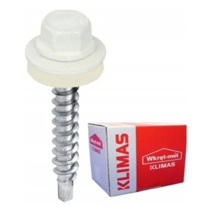 Suruburi auto-perforante cu EPDM, Klimas, 5,5x38mm, alb, set 250 bucati