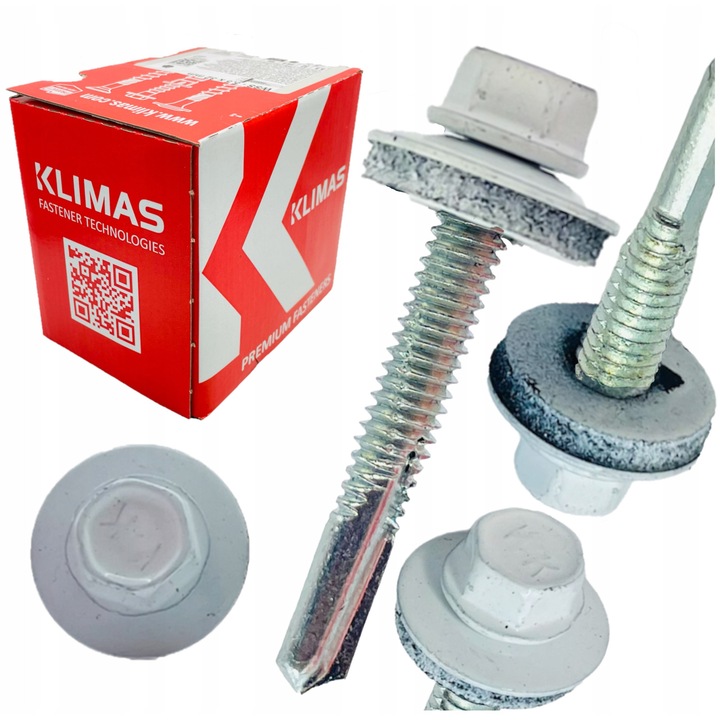 Самонарезни винтове Klimas 5,5x38mm RAL 9003, комплект 200 броя, с EPDM