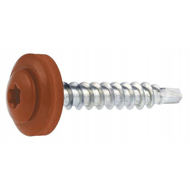 Suruburi auto-perforante cu garnitura EPDM, 4,8 mm x 35 mm, caramiziu RAL 8004, set 250 buc.