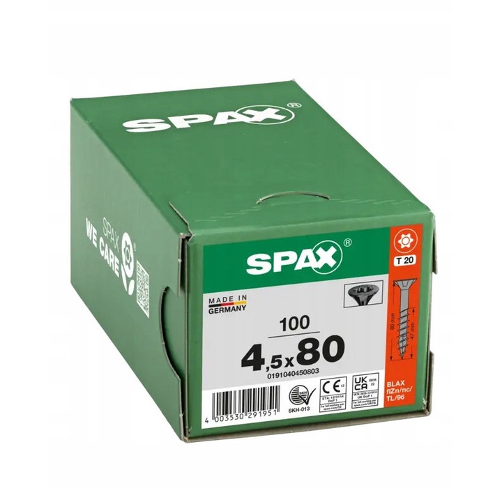 Suruburi SPAX BLAX, 4,5x80mm, set 100 bucati, fara necesitate de gaurire, negru