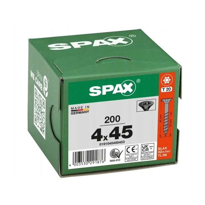 Suruburi SPAX BLAX 4x45mm, fara necesitate de pre-gaurire, 200 bucati, negru