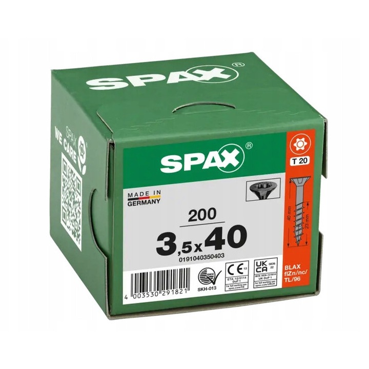Suruburi SPAX BLAX 3,5x40mm, fara necesitate de pre-gaurire, 200 buc, negru
