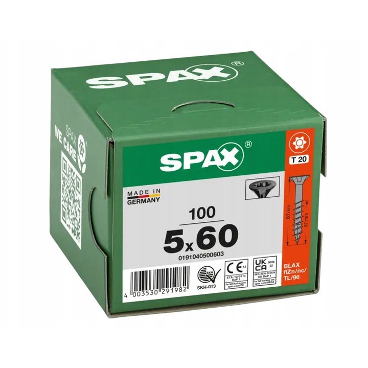 Suruburi SPAX BLAX 5x60mm, fara necesitate de pre-gaurire, 100 bucati, negru