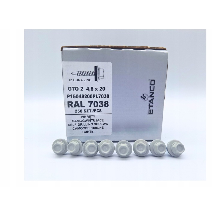 Suruburi Farmerski Etanco, 4.8x20mm, RAL 7038, 250 bucati, cu garnitura EPDM