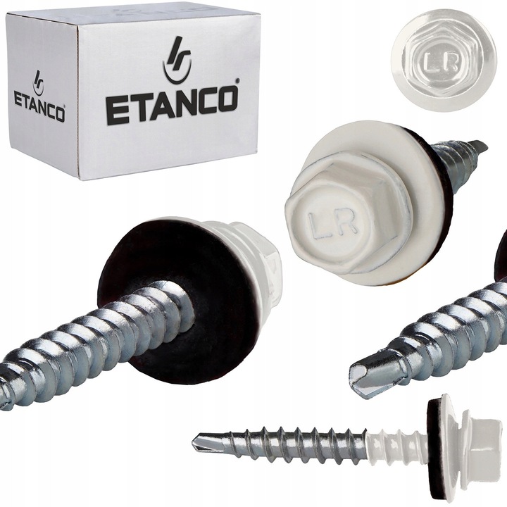 Suruburi fermierski Etanco 4,8x80 mm, RAL 9010, 100 bucati, cu garnitura EPDM, zincat