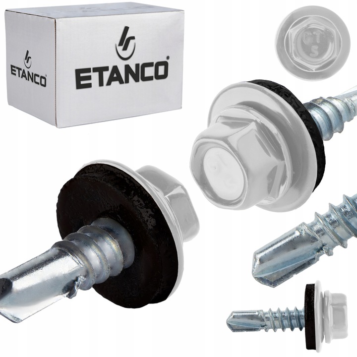 Suruburi autoforante ETANCO GT5 5,5x32mm RAL 9010 set 250 bucati, rezistente la coroziune, cu garnitura EPDM