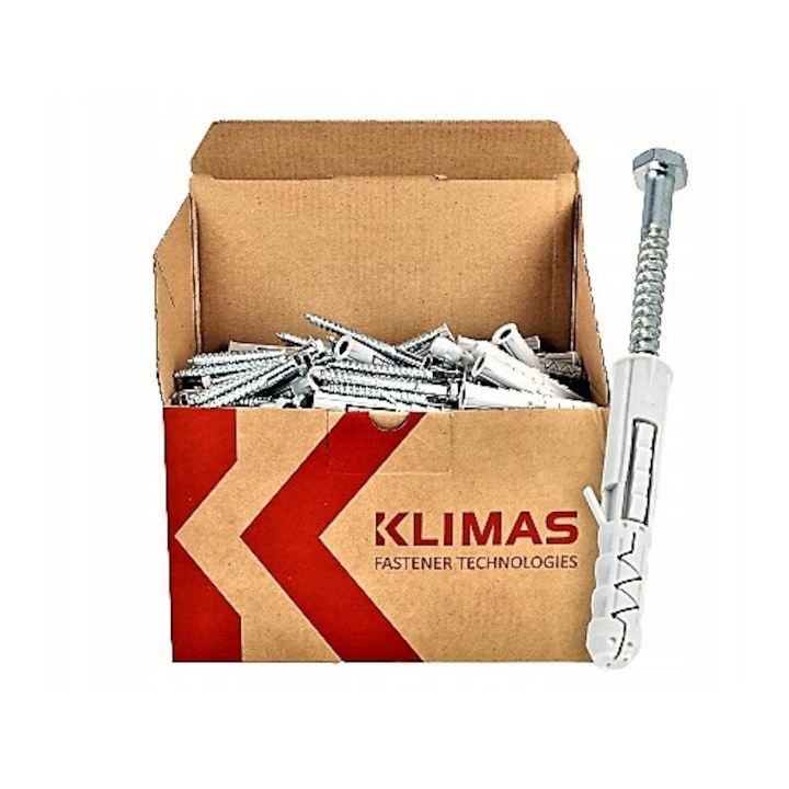 Dibluri cu surub Klimas KKX 10x90mm, 100 buc, pentru beton si caramida, cap hexagonal
