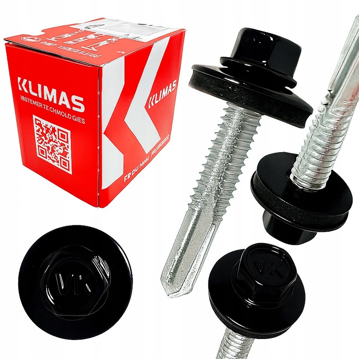 Suruburi auto-perforante cu EPDM, Klimas, 5,5x32mm, 250 buc, negru