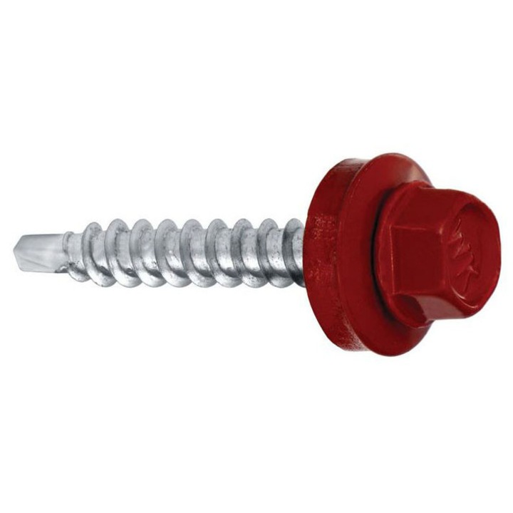 Suruburi auto-perforante cu rondela EPDM, 4,8x100mm, RAL 3011, set 100 bucati