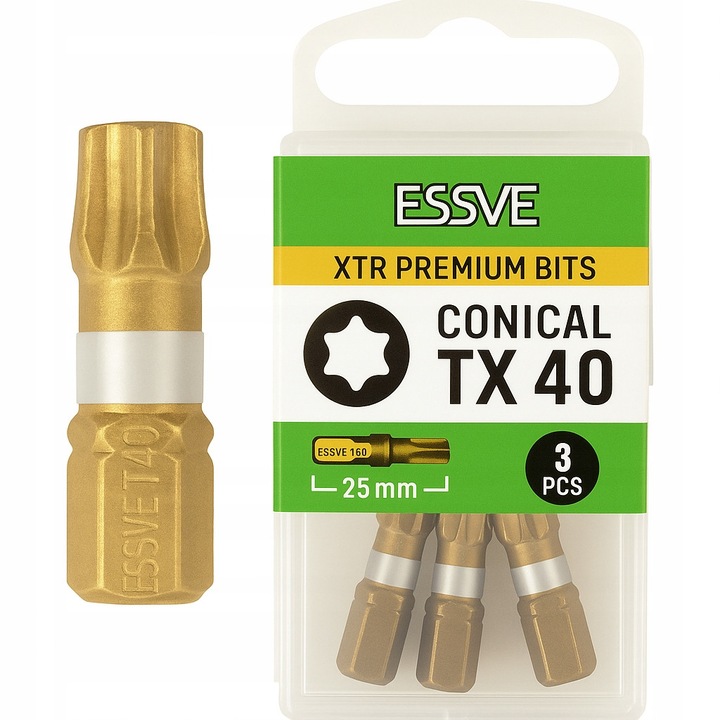 Set biti Essve XTR TX40 25mm, 3 bucati, constructie conica, otel S2