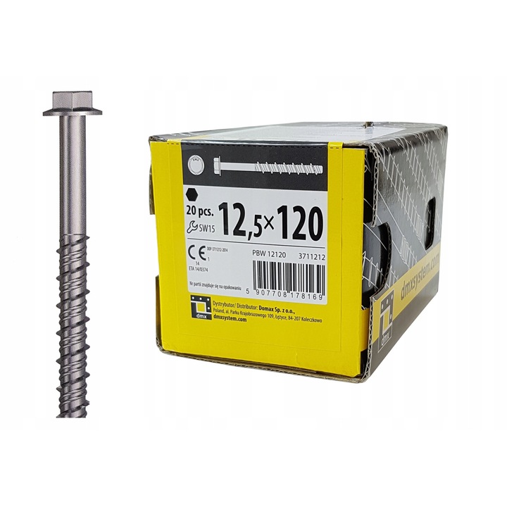 Suruburi pentru beton, Domax, 12,5x120mm, set 20 bucati, cu cap hexagonal, zincat