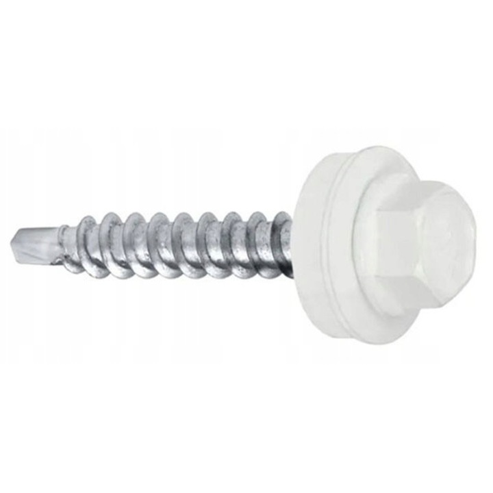 Suruburi auto-perforante Klimas 4,8x25mm RAL 9003, set 250 bucati, cu garnitura EPDM