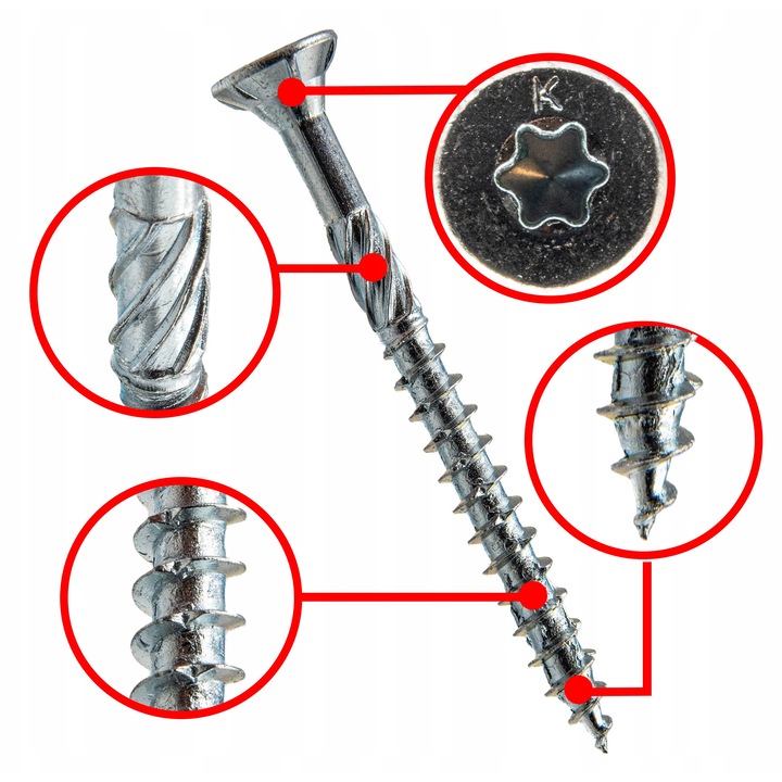 Klimas acél facsavarok, 4x70mm, 200 darabos készlet, fehér