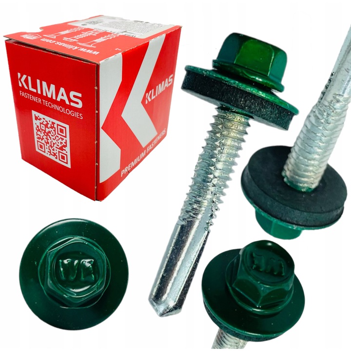 Suruburi auto-perforante Klimas 5,5x32mm RAL 6005, set 250 bucati, cu EPDM