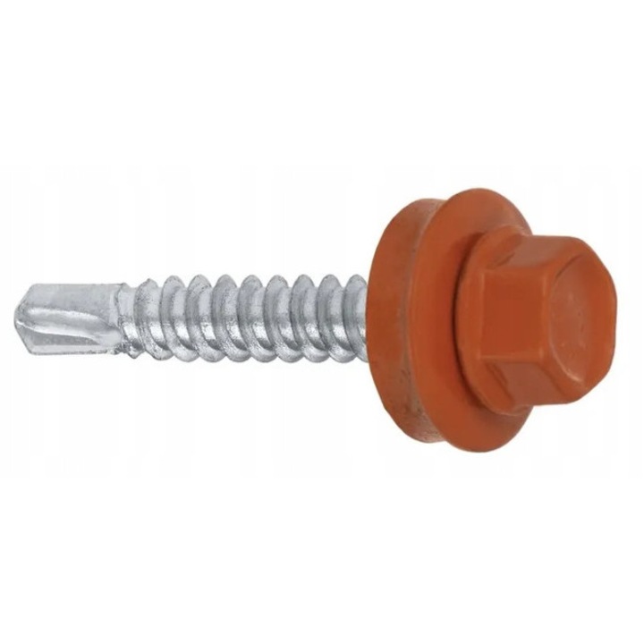 Suruburi fermier cu cap hexagonal, Klimas, 4,8x19mm, EPDM, RAL 8004, set 250 buc.